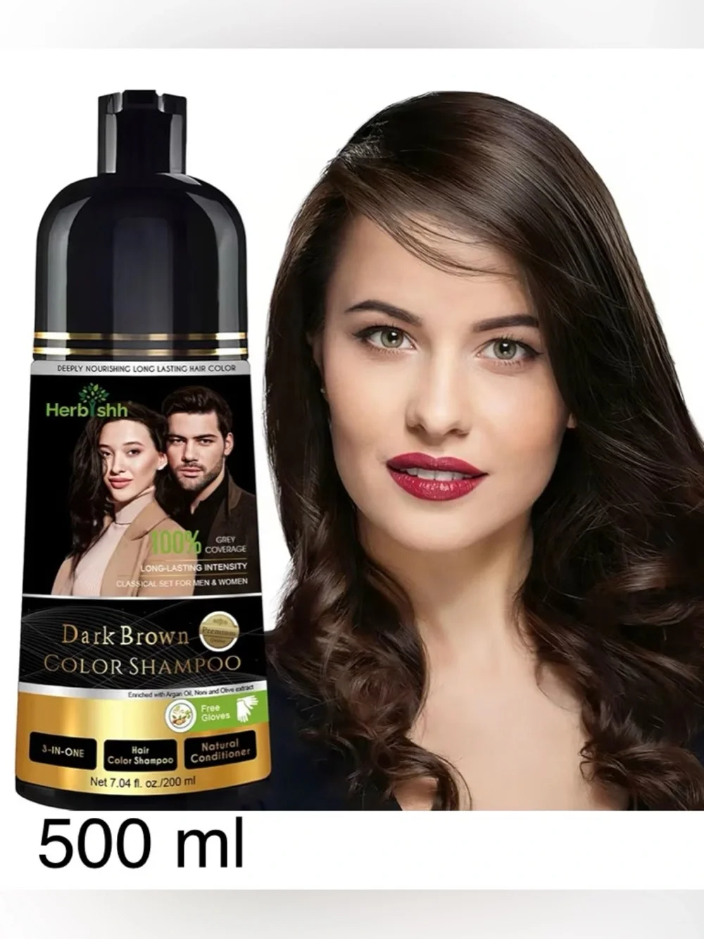 Dark Brown Color Shampoo 500 ml with Argan Oil Hair Mask 25 ml